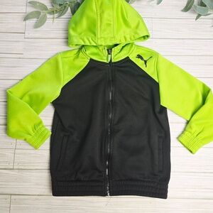 Puma Jacket Kids 4T Black Neon Green Hoodie Zip Front Sporty Streetwear